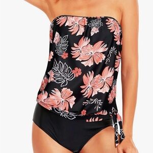 Floral Black and orange Swimsuit